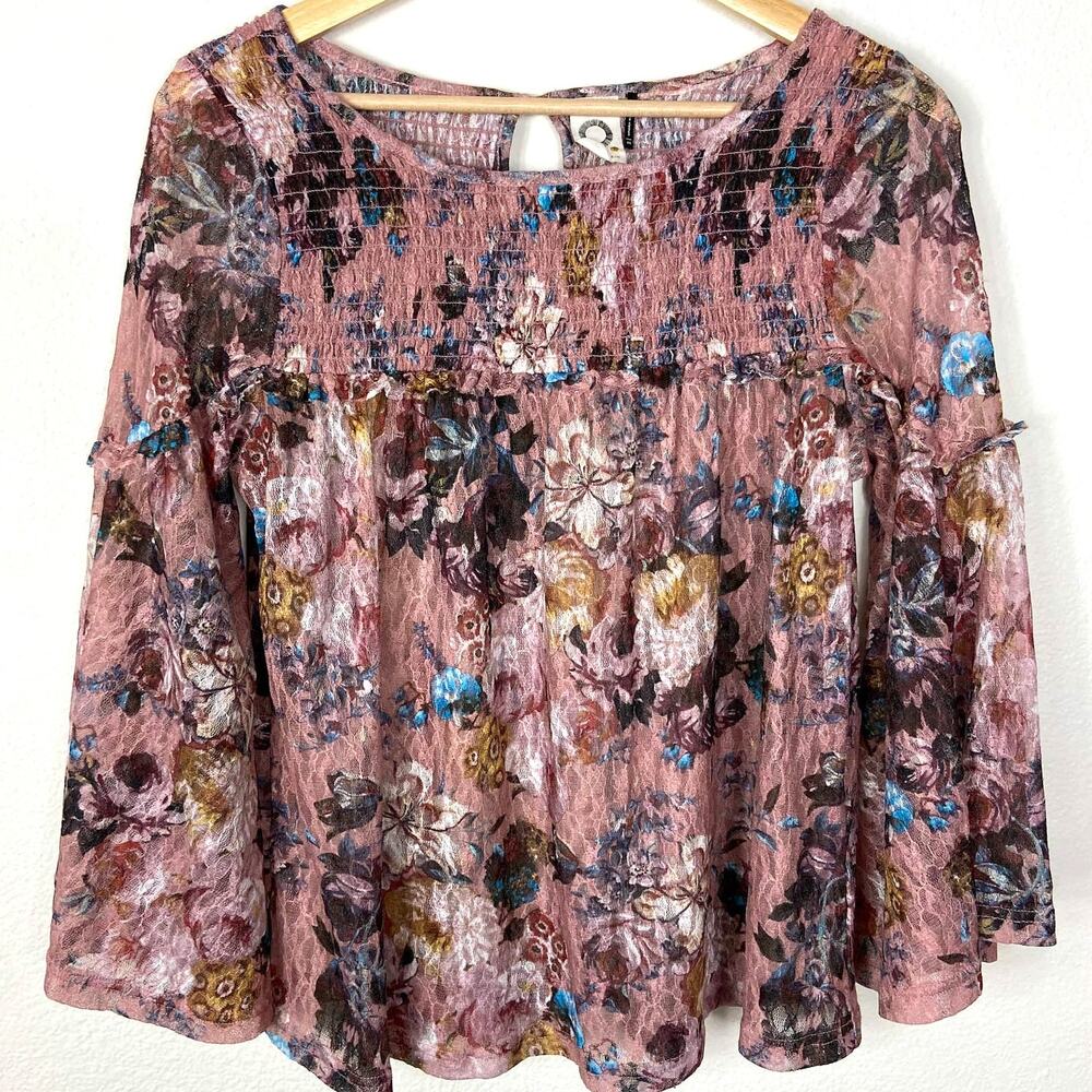 Anthropologie Akemi + Kin Patrizia Floral Blouse Size XS Pink Lace Peasant Top - Picture 2 of 13